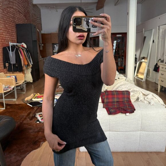 Le Chateau Charcoal Ribbed Knit Sweater Dress Sleeveless Fitted Minimalist - Picture 5 of 8